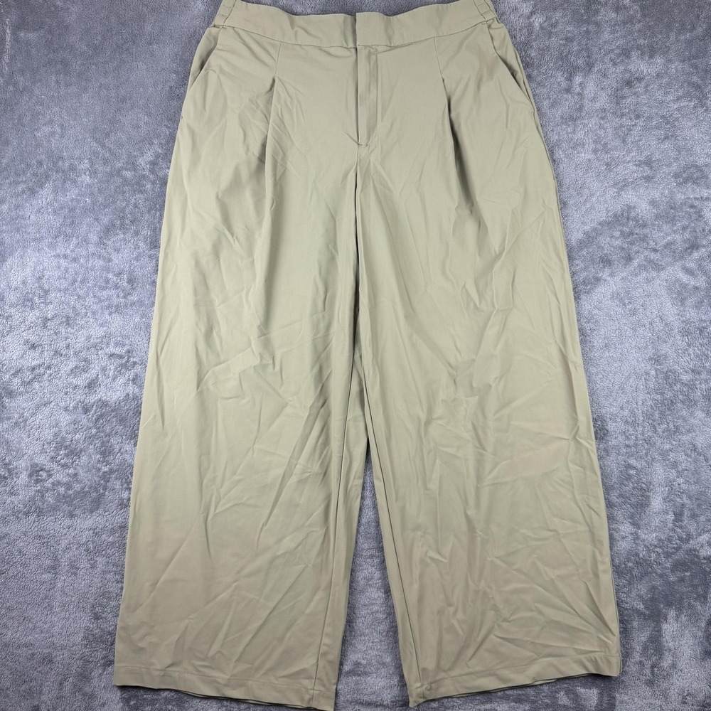 Athleta Pinnacle High Rise Trouser Womens 16 Green Wide Leg Elastic Waist Pants